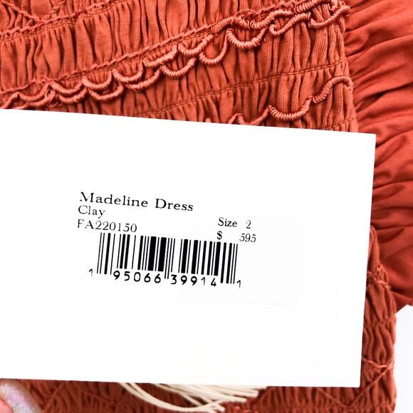 ULLA JOHNSON Women's Madeline Midi Dress Size 2 Orange Clay Ruffle Smocked NWT - Picture 9 of 13